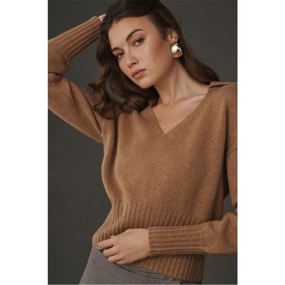 NEW Reformation Beckie Cashmere Collared Sweater Panko Large - Picture 1 of 17